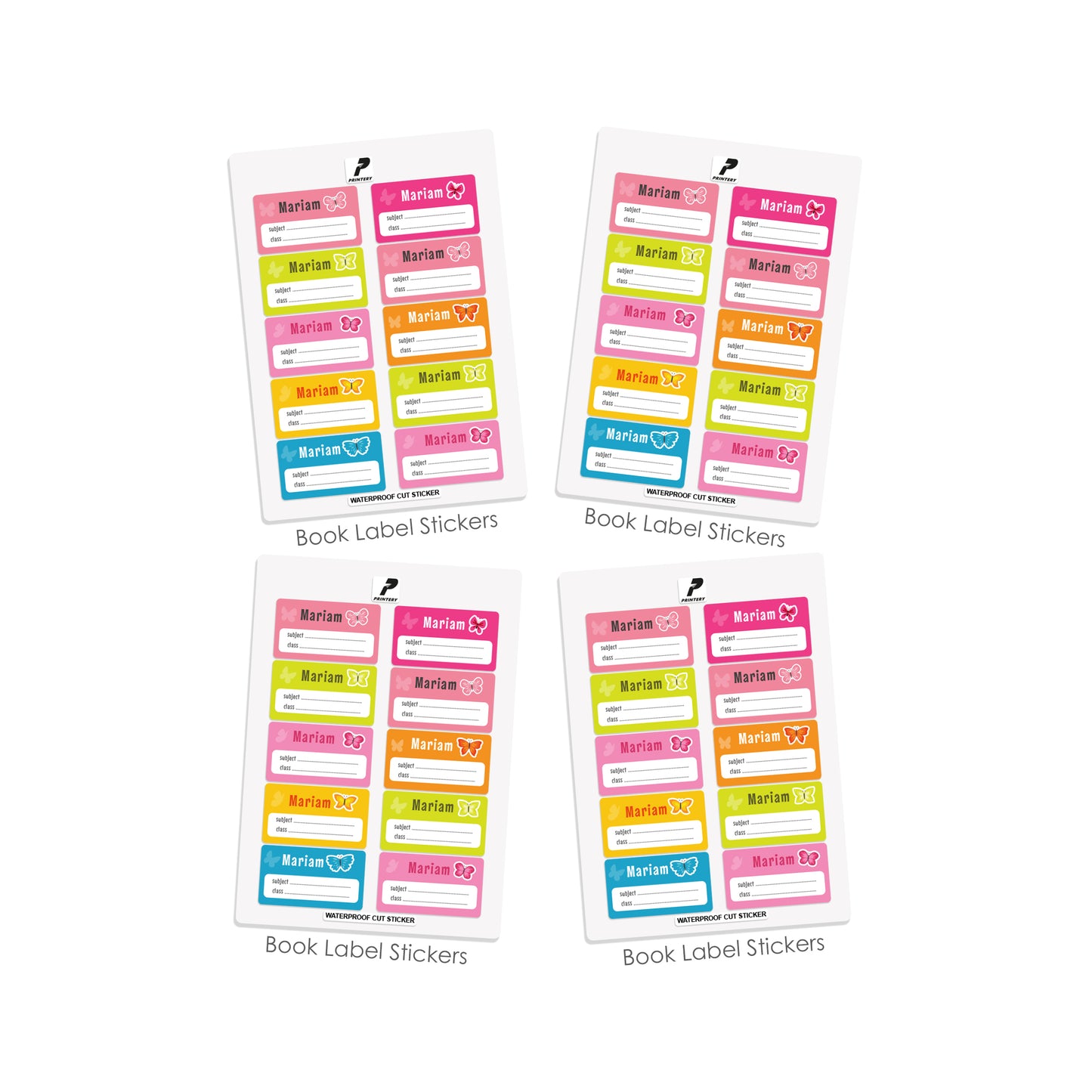 School Label Stickers Pack D001 - Butterfly