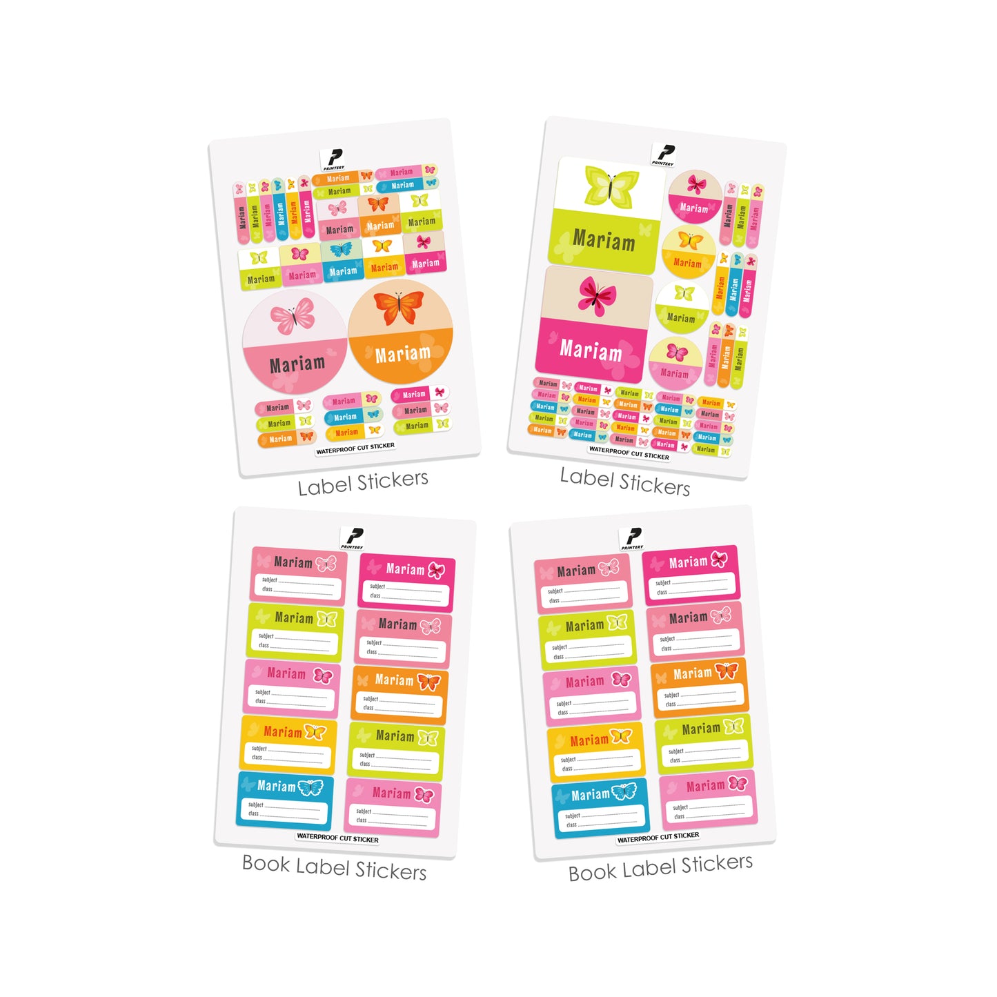 School Label Stickers Pack D001 - Butterfly