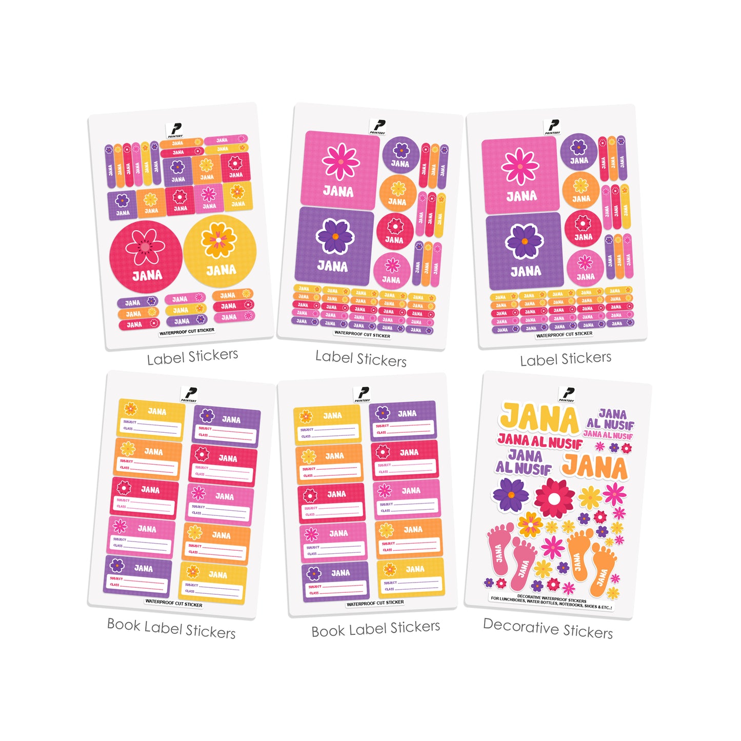 School Label Stickers Pack D007 - Flower