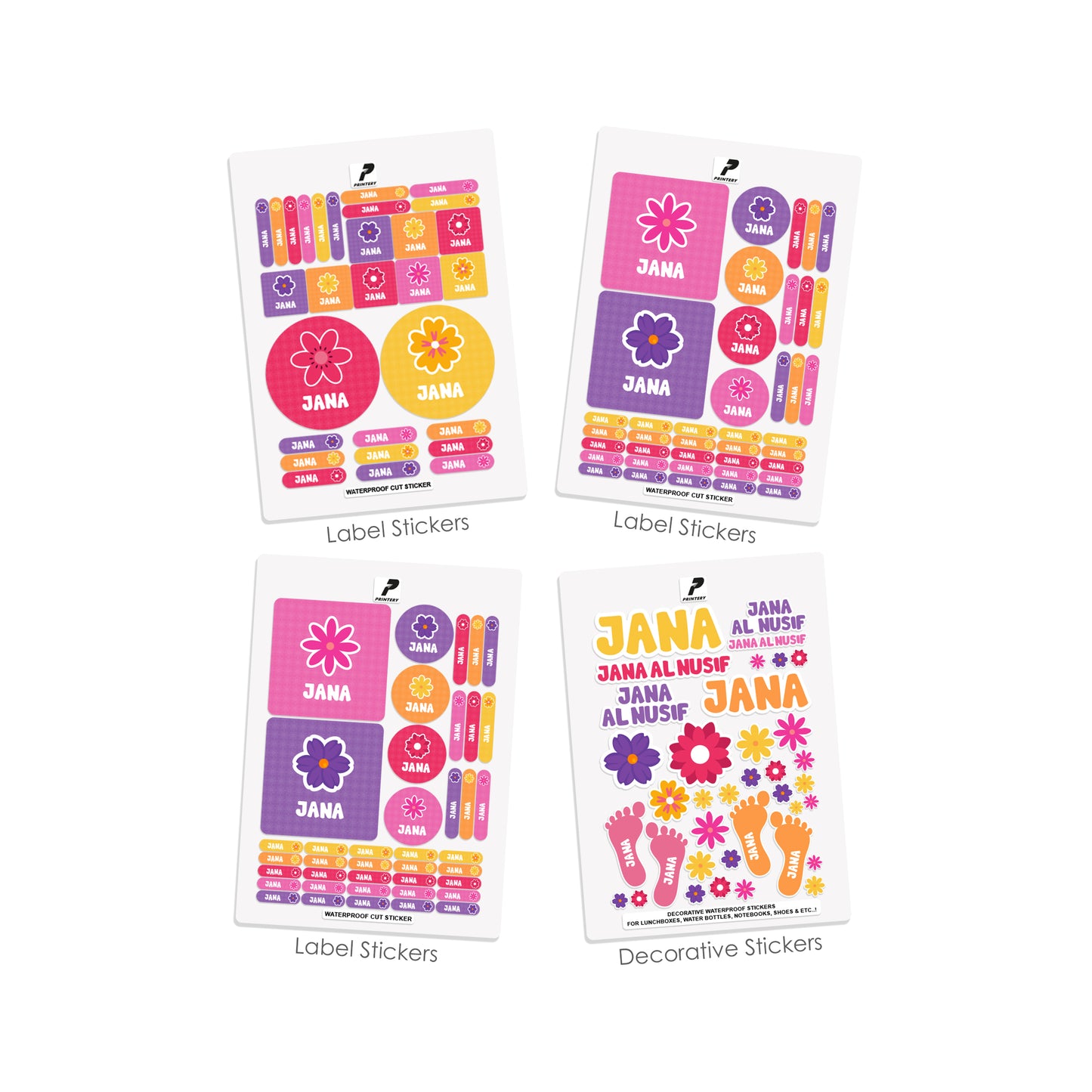 School Label Stickers Pack D007 - Flower