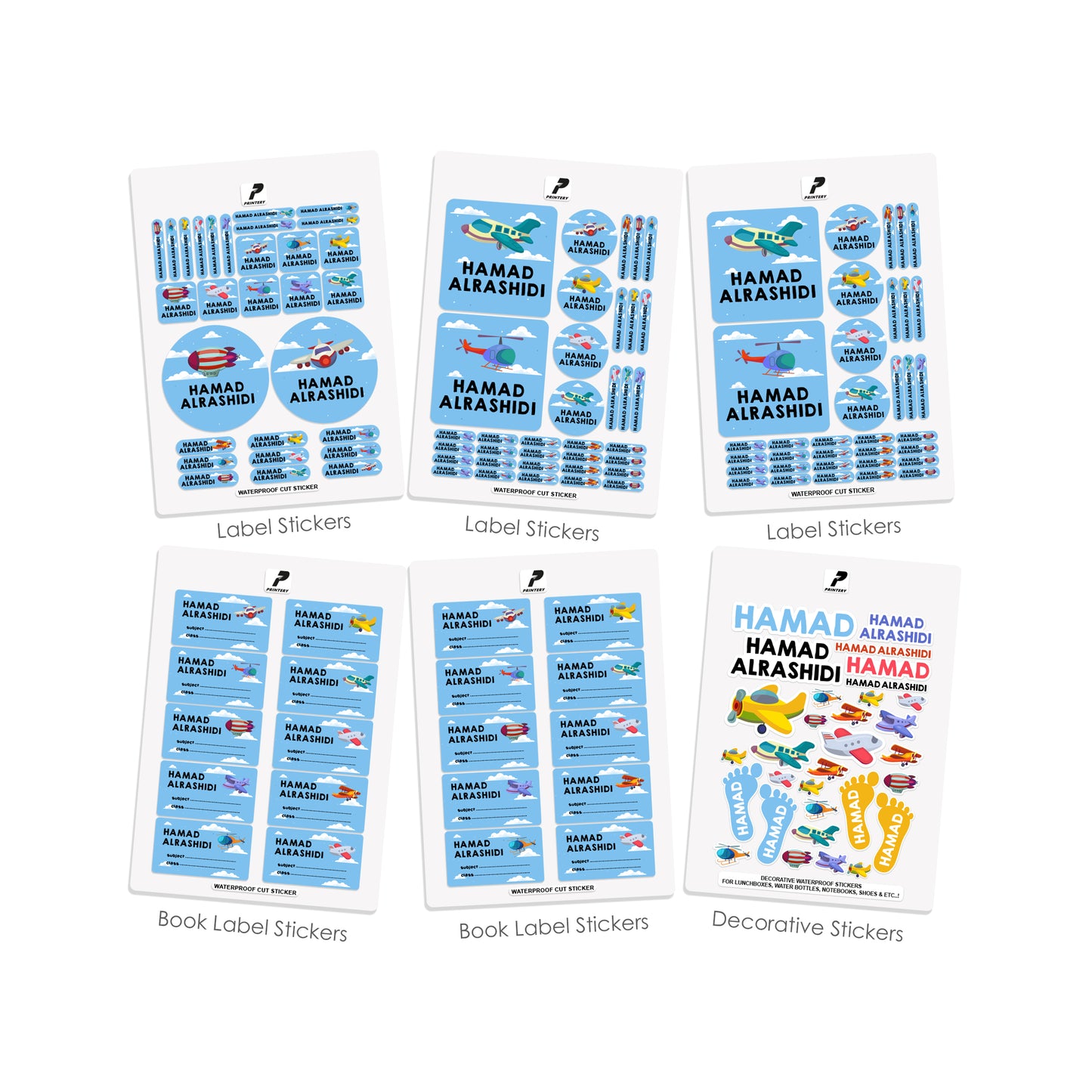 School Label Stickers Pack D024 - Airplane