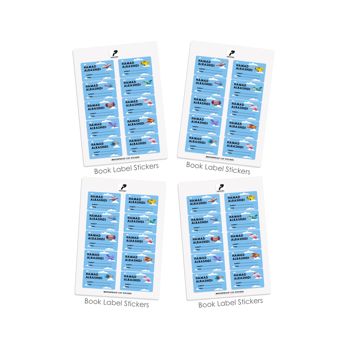 School Label Stickers Pack D024 - Airplane