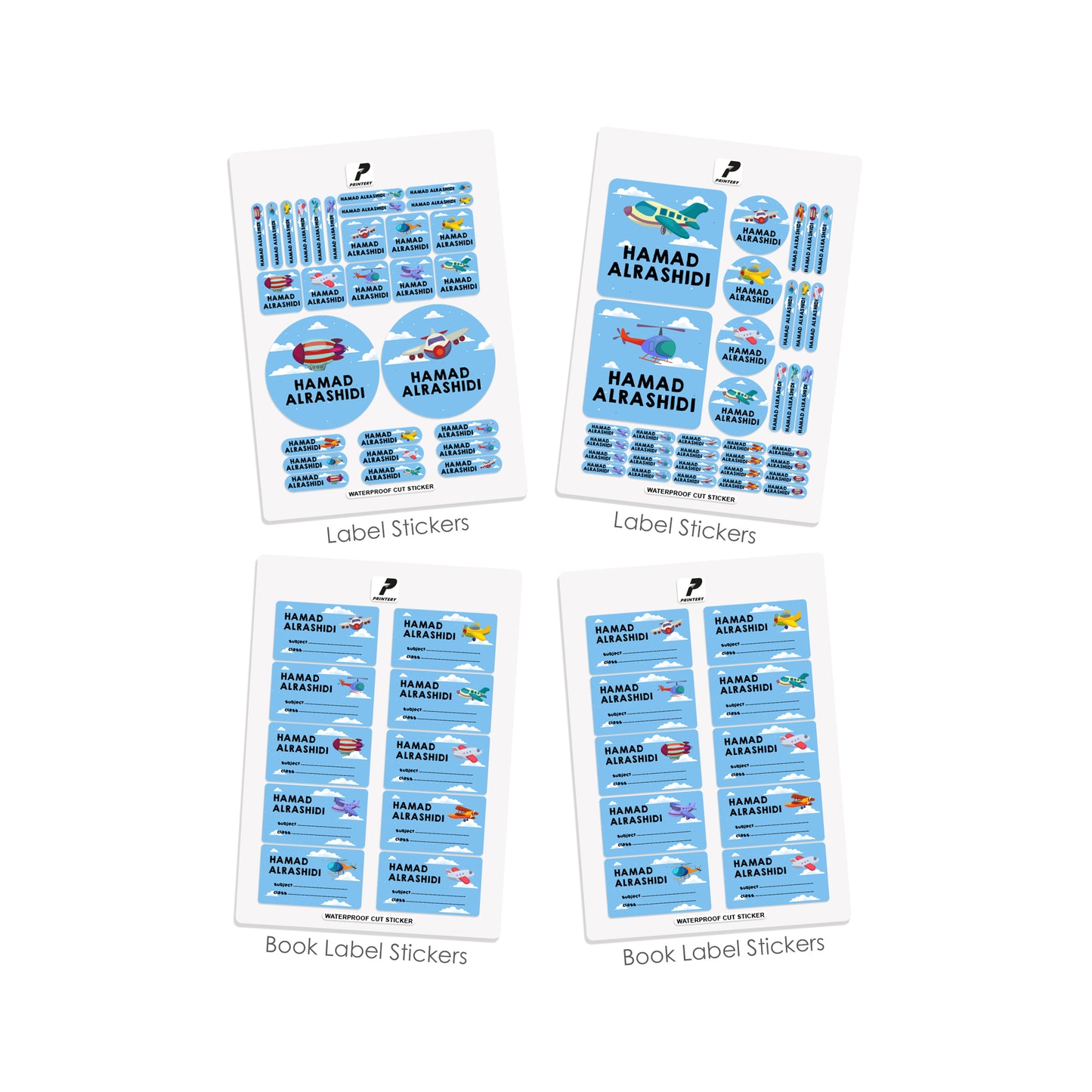 School Label Stickers Pack D024 - Airplane