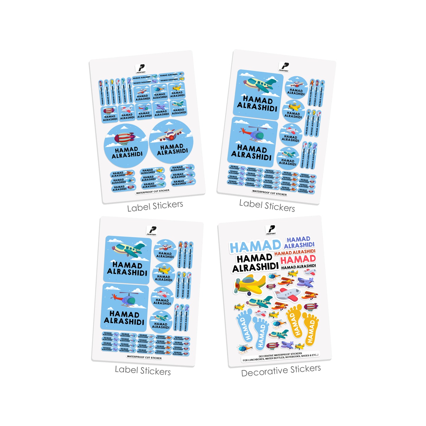 School Label Stickers Pack D024 - Airplane