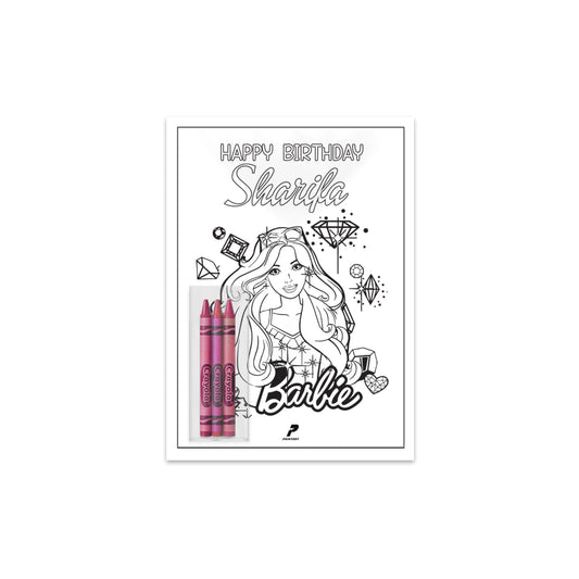 Barbie theme Birthday Coloring Card