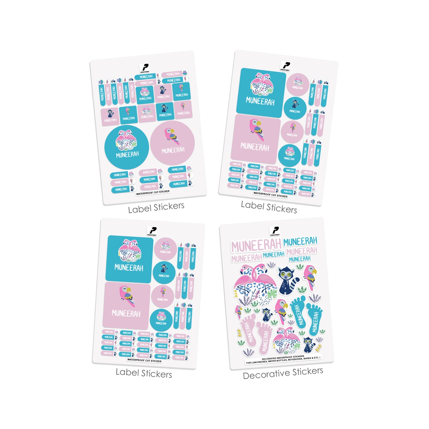 School Label Stickers Pack D076 - Flamingo