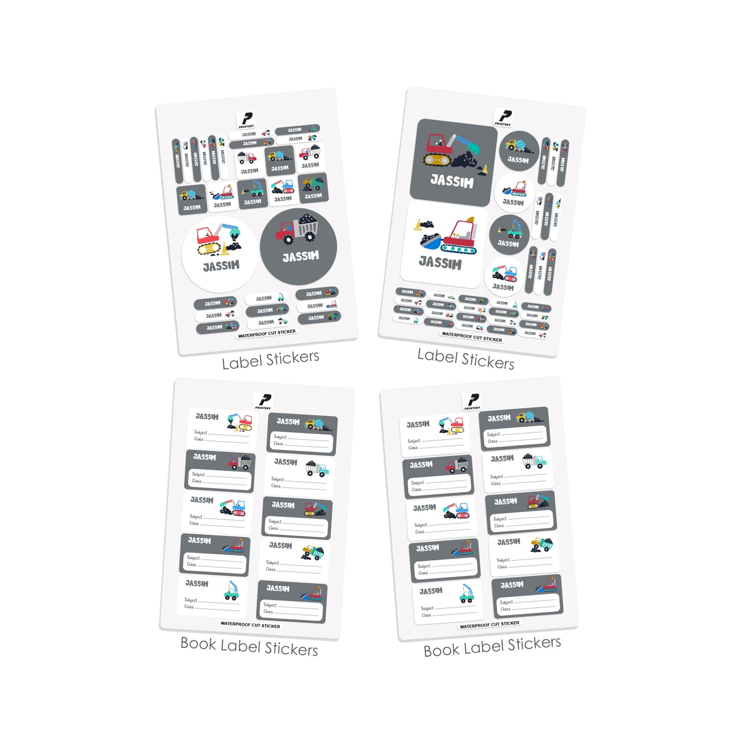 School Label Stickers Pack D082 - Cars & Truck