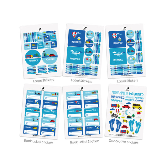 School Label Stickers Pack D083 - Cars & Airplane