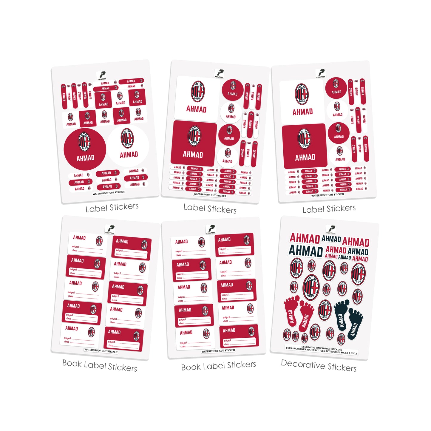 School Label Stickers Pack D091 - AC Milan