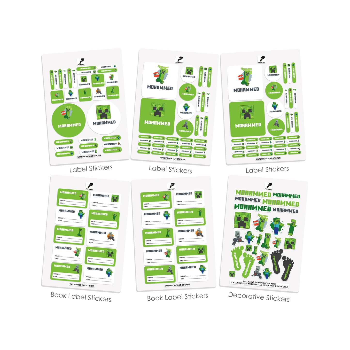 School Label Stickers Pack D102 - Minecraft