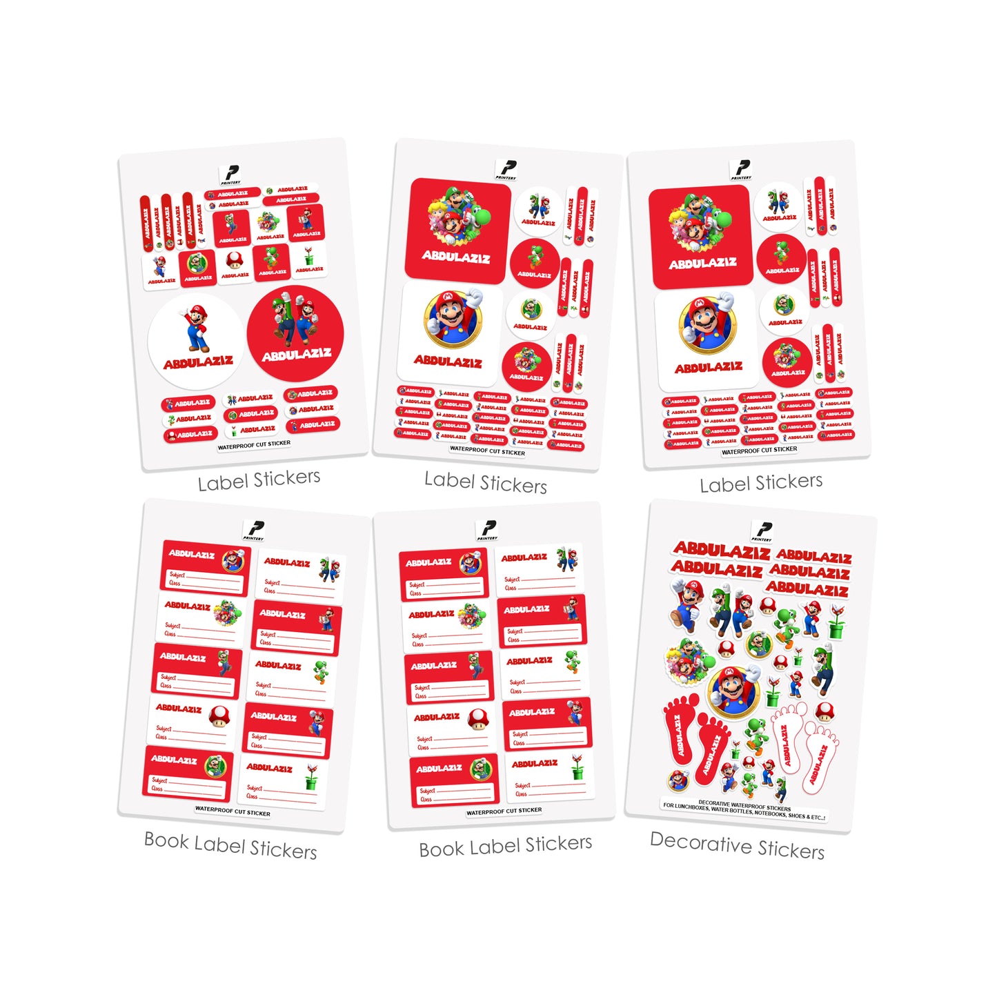 School Label Stickers Pack D136 - Mario