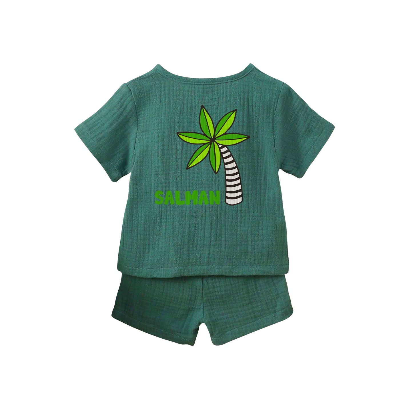 Dark Green Summer 1 Button Set Palm Tree