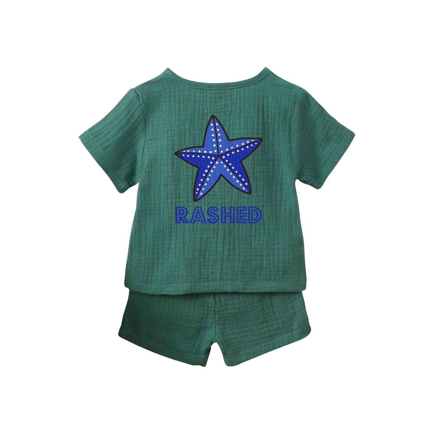 Dark Green Summer 1 Button Set Star Fish