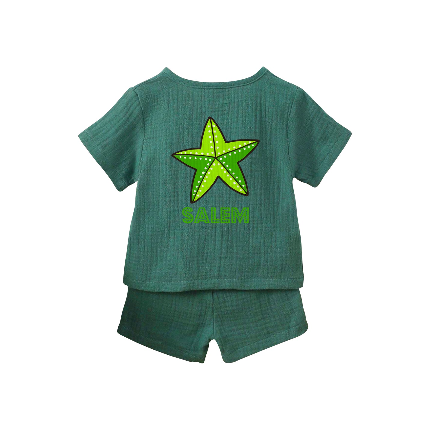 Dark Green Summer 1 Button Set Star Fish