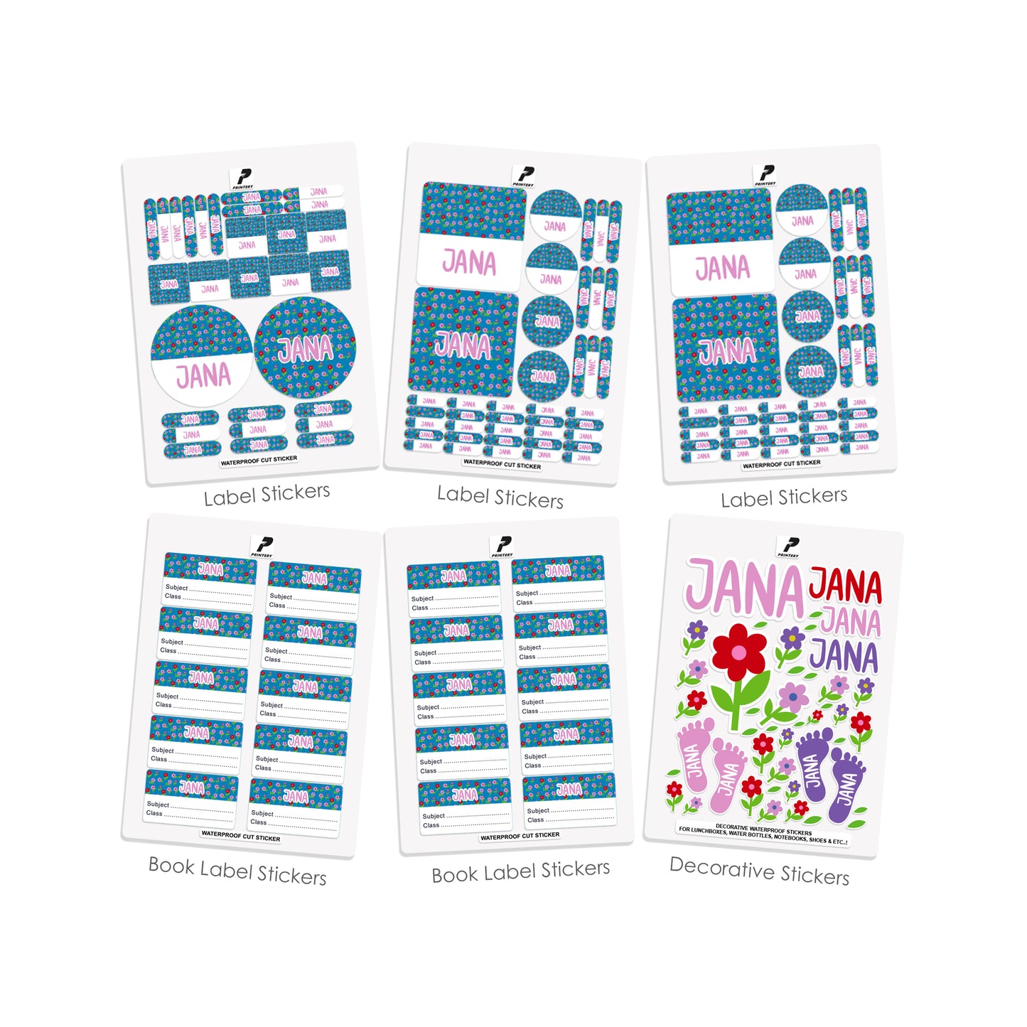 School Label Stickers Pack D053 -  Flowers Pattern