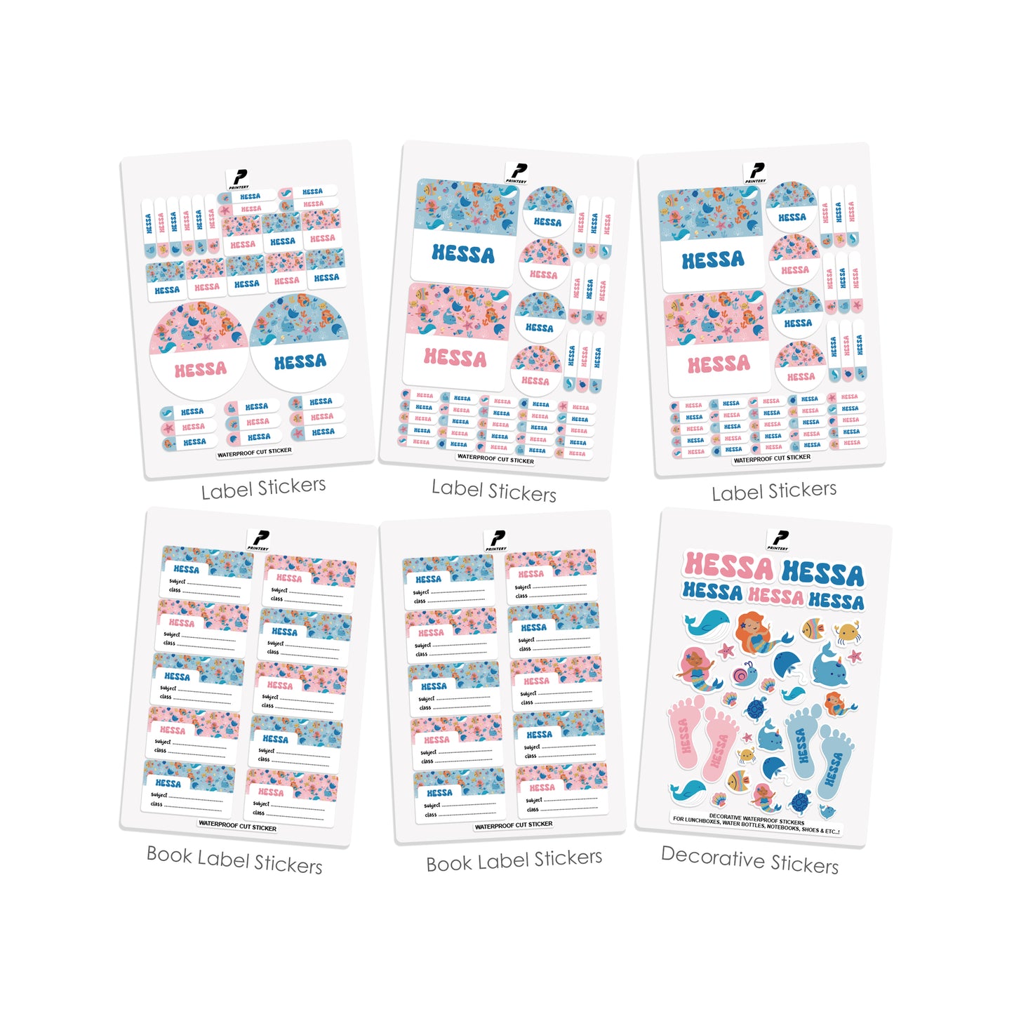 School Label Stickers Pack D113 - Whales and Mermaids