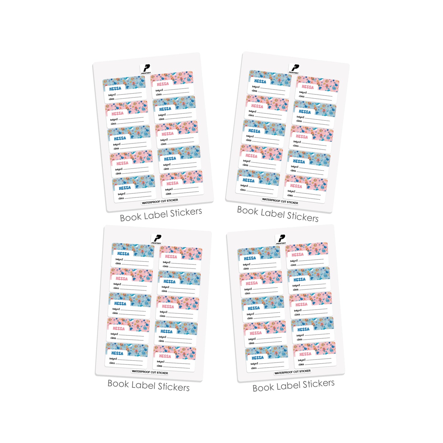 School Label Stickers Pack D113 - Whales and Mermaids