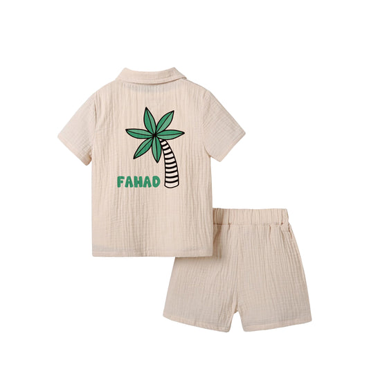 Summer Collar Shirt Set Palm Tree