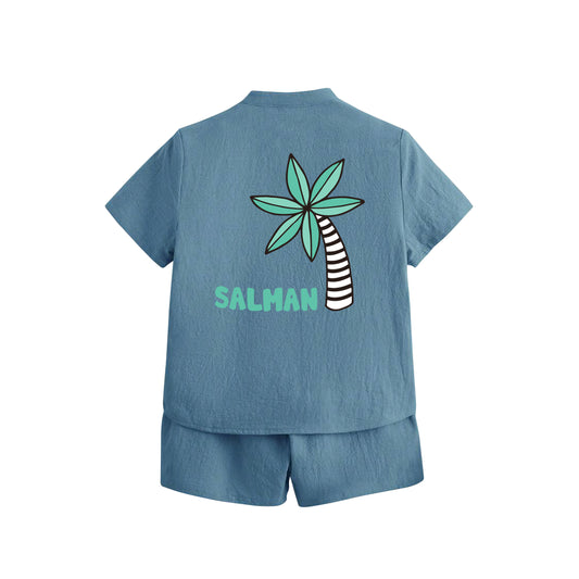 Light Blue Summer Shirt Set Palm Tree