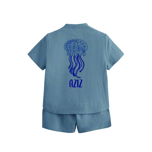 Light Blue Summer Shirt Set Jelly Fish