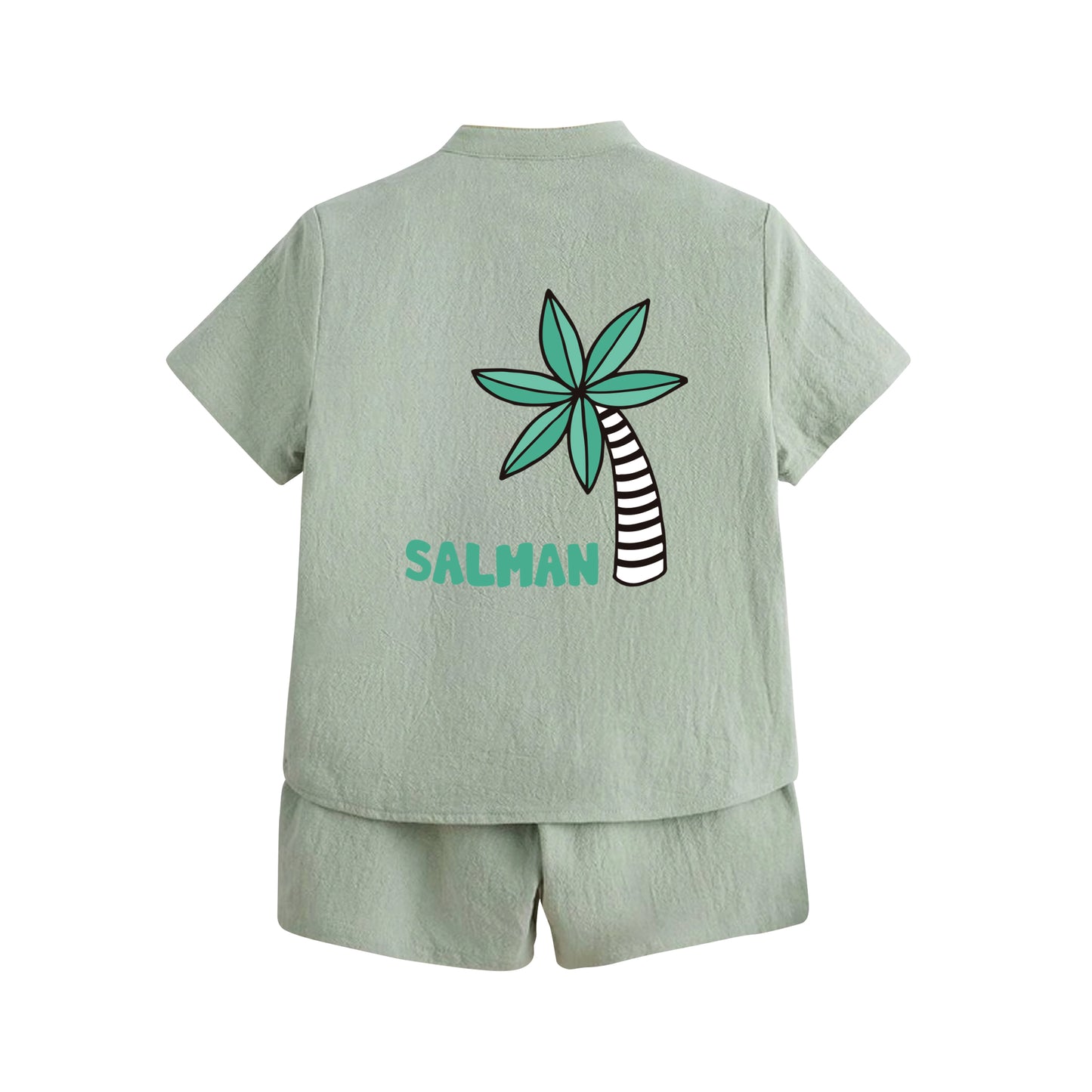 Light Green Summer Shirt Set Palm Tree