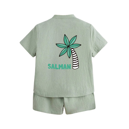 Light Green Summer Shirt Set Palm Tree