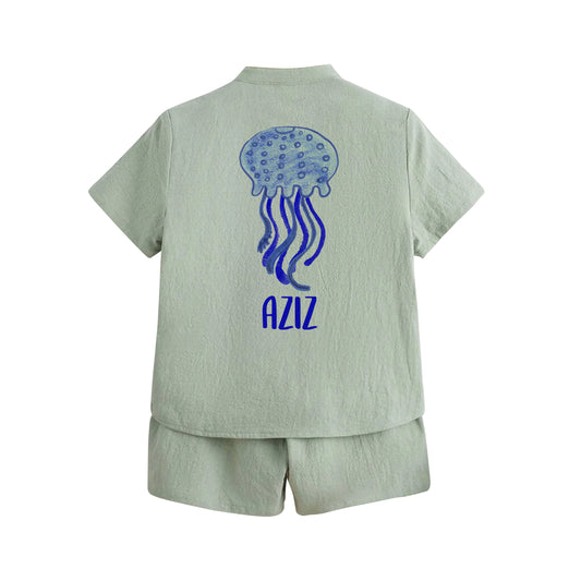 Light Green Summer Shirt Set Jelly Fish