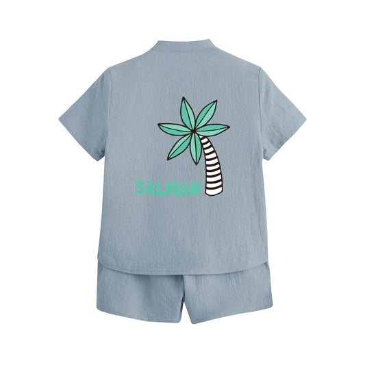 Gray Summer Shirt Set Palm Tree