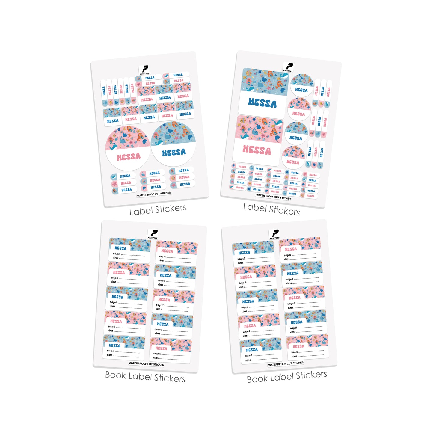 School Label Stickers Pack D113 - Whales and Mermaids