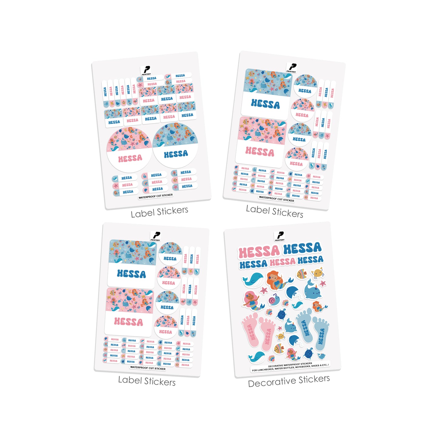 School Label Stickers Pack D113 - Whales and Mermaids