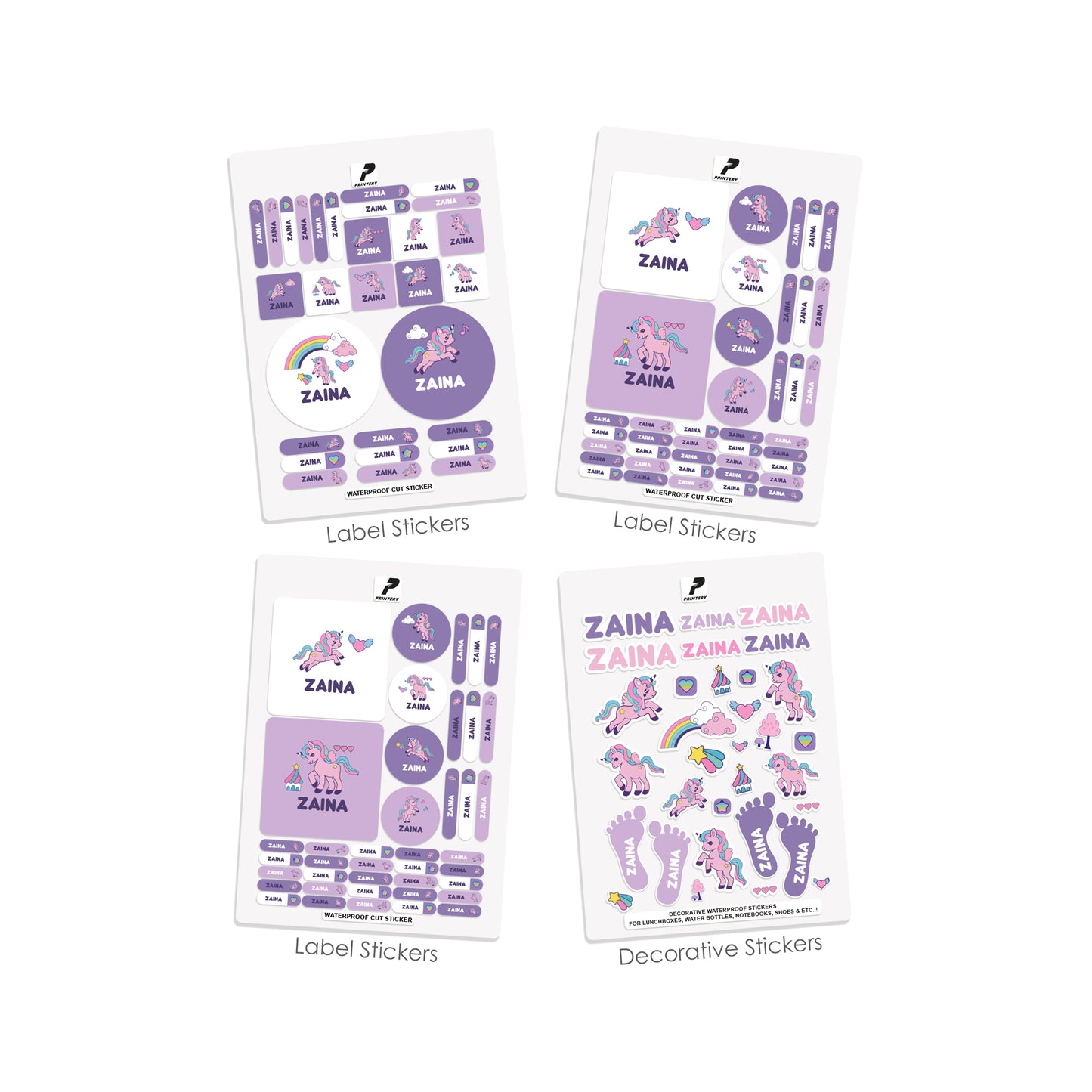 School Label Stickers Pack D103 - Unicorn