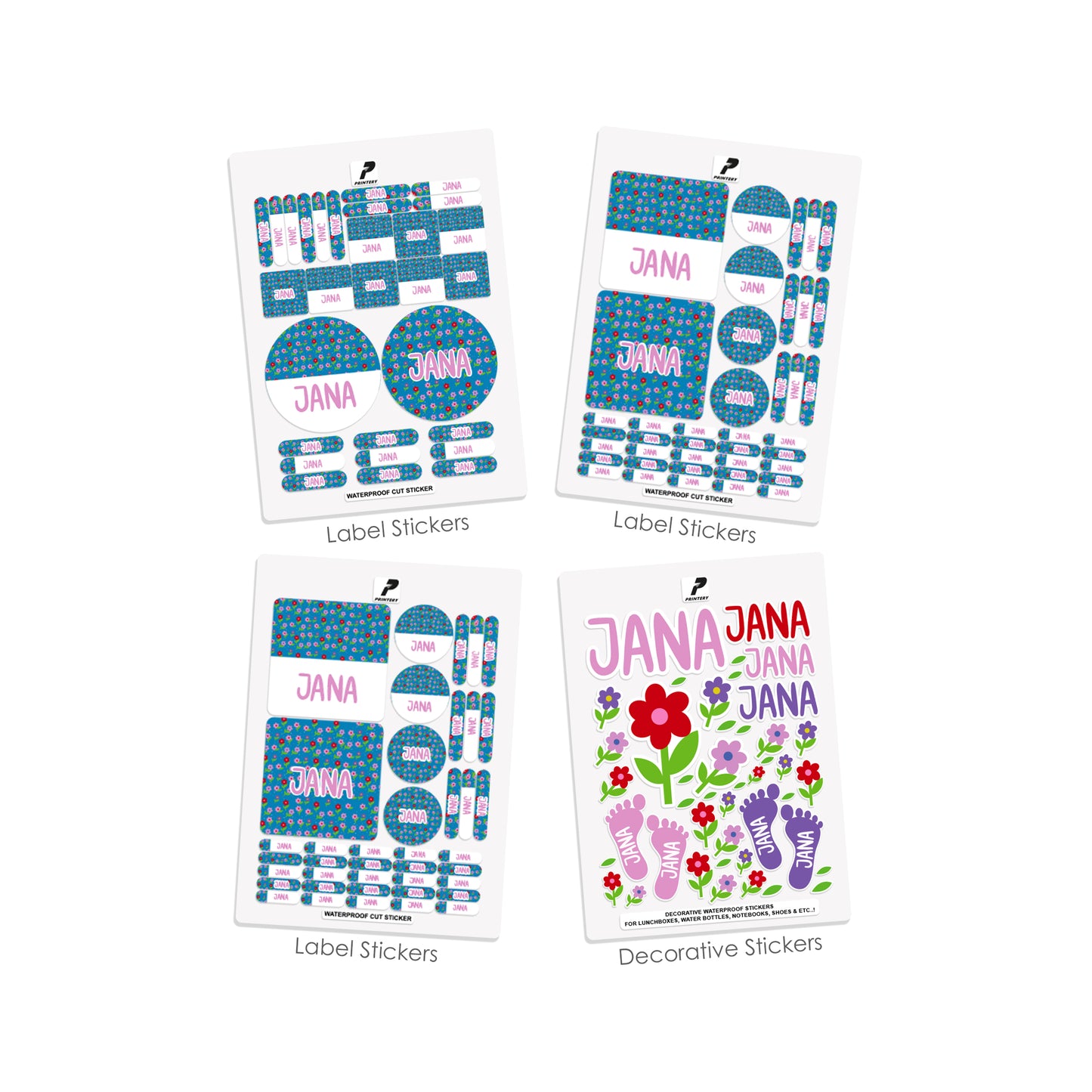 School Label Stickers Pack D053 -  Flowers Pattern